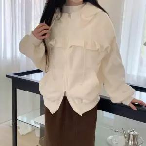 아트박스/신상오픈런 여성용 루즈핏 프릴 기모 후드 집업 투웨이