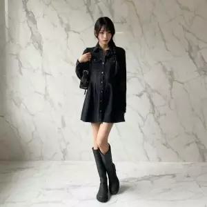 아트박스/신상오픈런 여성 빈티지 워싱 A라인 핀턱 데님 미니 드레스