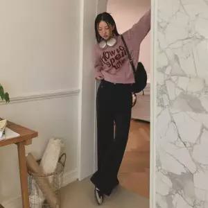 아트박스/신상오픈런 여성 블랙 와이드핏 기모 데님 바지