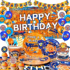 다트 생일 파티 용품 70개 전쟁 장식 식기 세트 접시 컵 냅킨 식탁보 배너 풍선 배경 케이크 토퍼 등