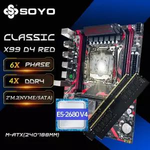 SOYO X99 DDR4 빨간색 게임 마더보드 세트 E5 2680 V4 LGA203 2680v4 C 6GB 8GB*2 233MHz REG ECC RAM