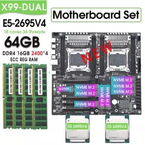 X99 듀얼 마더보드 세트 콤보 키트 XEON E5 2695 V4*2 및 4*6GB 2400MHz DDR4 ECC REG 메모리 LGA20 V3 V4