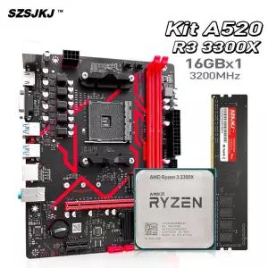 SJKJ A520 마더보드 세트 TPM20 지원 AMD Ryzen R3 3300X C DDR4 6G RAM 메모리 데스크탑 컴퓨터 게임 키트