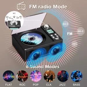 휴대용 듀얼 스피커 레트로 CD 플레이어 블루투스 하이파이 음질 USB/TF 카드/FM 오디오 지원