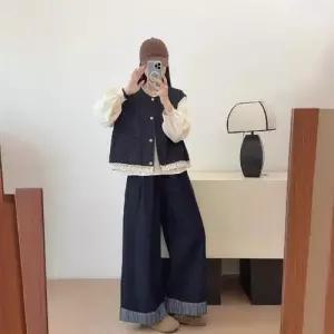 여친 청 가을 레이스 라운드 조끼 아우터 나시 베스트 톱 민소매 1PICK3