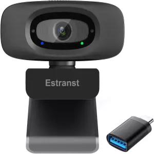프라이버시 커버 및 노이즈 캔슬링 마이크가 있는 Estranst 2K 쿼드 HD 웹캠 PC 컴퓨터 데스크톱 노트북