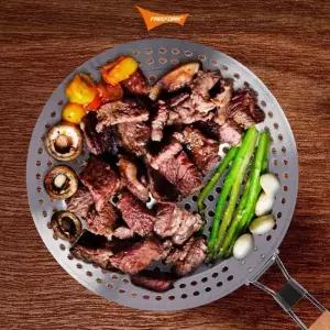 (크기 원형타공프라이팬(실버))프리폼 BBQ 타공 후라이팬 스테인레스 직화 프라이팬 휴대용 접이식 바베큐