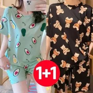 (선택 베어카도+블랙베어)여름잠옷 여름 세트 여성 반팔 베어카도블랙곰 2개 여성여름잠옷 잠옷 반바지