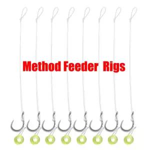 8개입 메소드 피더 헤어 리그 0cm/4인치 낚싯줄(미늘가 있는 잉어 낚시 바늘 및 펠릿 미끼 고무줄 )