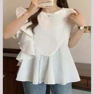 엠디메이드 여성 예쁜 면 프릴티 여름 반팔 블라우스티 날씬 루즈핏 티셔츠 언발란스 허리날씬티 편한 여자