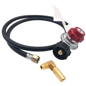 0-20 PSI 조절 가능한 조절기가 있는 남성 LP 호스, 그리들용 RV 캠핑 5피트 황동 테이블탑 피팅, 스레드 17인치/22인치 휴대용 엘보 플레어 Uenede 블랙스톤 프로판 3/8인치
