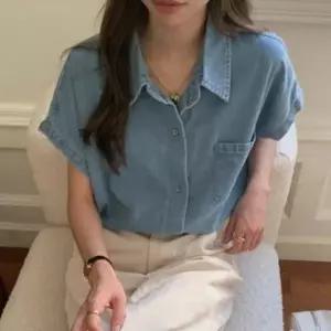 여자여름셔츠 남방 여름 셔츠 셔츠 여자정장셔츠 여성 시원한 루즈핏 빈티지 반팔 데님 클릭유도 카라