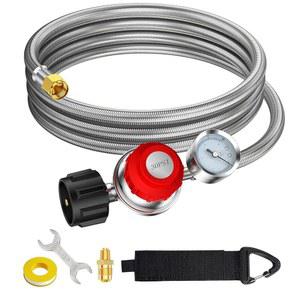 알록시티 10피트 0-30 PSI 조절식 고압 3/8 피팅, 레귤레이터 호스, 버너, 스모커용. 스테인리스 LP 프라이어, x 튀르키예 1/8 QCC1, 플레어 프로판 쿠커, 레귤레이터, MNPT 게이지,
