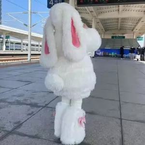 플러시 토끼 프레 의상 귀여운 들 겨울 따뜻한 세트 상의 바지 모자 할로윈 파티 선물