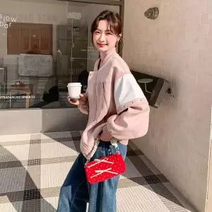 분홍 봄 여친 야구 점퍼 소프트 복 코트 원픽1
