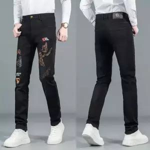 호크아이 바지 남성용 검정 데일리룩 청바지 스키니핏 와펜 자수 스판 스키니진 KUK1