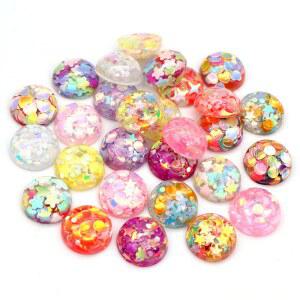 UV레진 40PCS 12MM 믹스 스타 라운드 문 카보 귀걸이 수지 플랫 팔찌