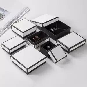 2 팩 화이트 블랙 골 판지 보석 상자 Earings 반지 목걸이 보관 7x9x3cm 크래프트 종이 여행 결혼 선물