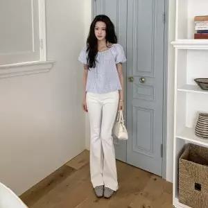 여성 여름 오프숄더 퍼프 소매 도트 반팔 블라우스_25307411_588872