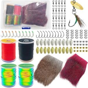 L 패턴 107pcs 플라이 타이잉 재료 키트 완성 용품 낚시 깃털 나사산 스피너 블레이드 후크 구슬 스냅