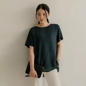 [하프클럽/]스잉 루즈핏 라운드 반팔 블라우스