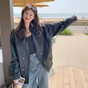 스트레인지 여자 데일리룩 자켓 가죽 블랙 빈티지 코트 KUK1
