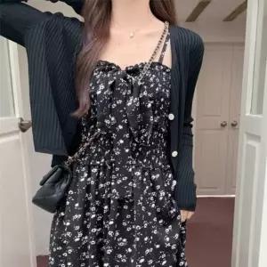 여자 간절기 데일리 크롭 골지 브이넥 블랙 가디건_25262569_588872