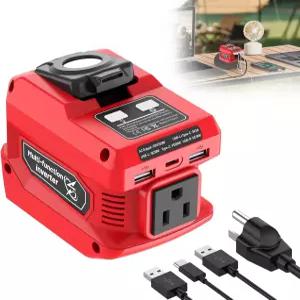 Hisecren 220W 파워 인버터 밀워키 18V 배터리 미포함 400LM LED 조명 AC 콘센트 1개 USB 2개 및 Type-C