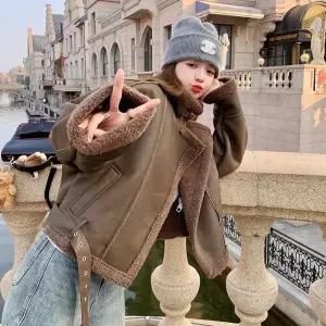 밴널스샵 페이크 여성용 퍼 가죽 하프코트 일체형 자켓 HO1