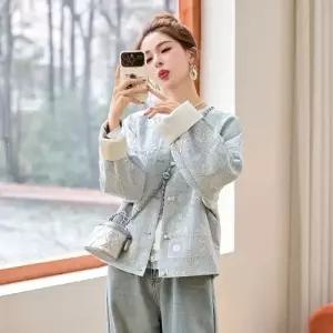 무천도사 여성용 여성 복고풍 숏코트 테일러드 상의 트렌드 단추 재킷 봄가을 KKE3