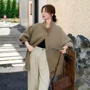 무천도사 여성용 여성 코트 테일러드 재킷 스트링 KKE1