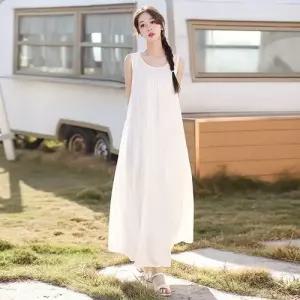 EAMT 원피스 여사친 하계 쉬폰 솔리드 순면 특와이드 플레어 롱스커트 YJ2