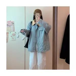EAMT 여성자켓 칼라 블루 아우터 가을 빈티지 오버핏 커플 캐주얼 카고 자켓 YJ3