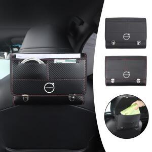 스판 직물 PU 가죽 자동차 시트 티슈 박스 듀얼 카드 홀더 스티커 파우치 볼보 호환 XC90 C30 T6 V70 S40 A