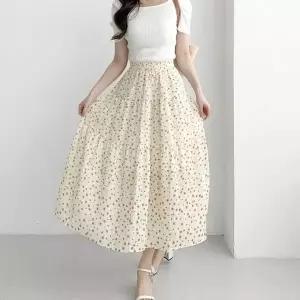 여자 피크닉룩 플라워 캉캉 A라인 체크 여름 롱스커트_25221380_588872