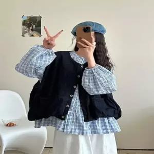 여성 데님 조끼 봄 체크 속 빅사이즈 레이어드 캐주얼 I68Z1F HOT3