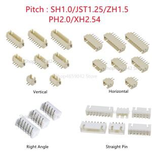 10피스 SH/JST/ZH/PH/XH 피치 1.0MM 1.25MM 2.54MM 수 핀 헤더 소켓 Dip/직각 SMD 2/3/4/5/6/7/8/9/10/12