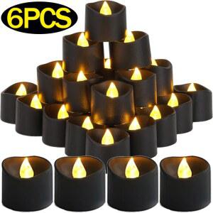 LED초 블랙 LED 전자 촛불 배터리 파티 FLAMELESS 깜박이 램프 테이블 할로윈 라이트 TEALIGHT