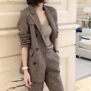 세련된 오피스룩 모직 투피스 정장 겨울 여성 면접복장 그레이 S 40~47.5kg