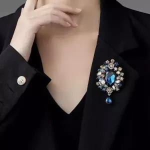 [룽스_62]하트 물방울 라인석 칼라 큐빅 큰 브로치 옷핀