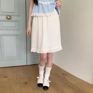 여자 봄여름 내추럴 면 프릴 미디 스커트_25210933_588872