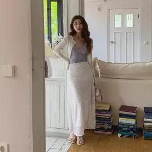 여자 봄 여름 쉬폰 플라워 밴딩 롱스커트_25211246_588872