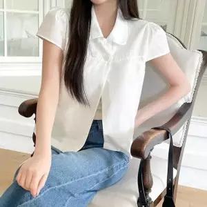 여자 프레피 더블 버튼 캡소매 반팔 블라우스_25210911_588872
