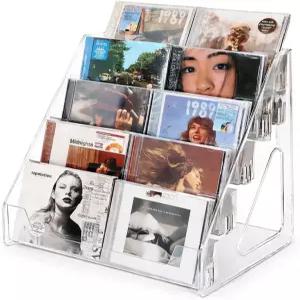 아크릴 CD 랙 5단 캐스케이드 보관 정리함 최대 30개의 보석 케이스 음악용 투명 및 DVD 디스플레이 선반