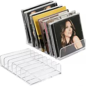 Oilgkori 2팩 CD 홀더 투명 아크릴 정리함 - DVD 및 보관함 디스플레이 랙 비닐 레코드 미디어 선반 보관