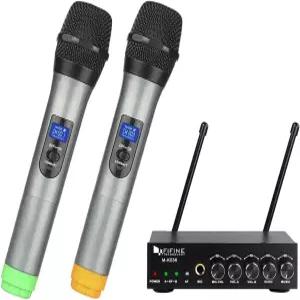 FIFINE UHF 듀얼 채널 무선 휴대용 마이크 사용하기 쉬운 노래방 시스템-K036