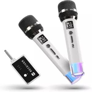 무선 마이크 일대일 칩 연결 및 LED 조명이 있는 40시간 지속 200FT 범위 수신 노래 연설 홈 파티를 위한