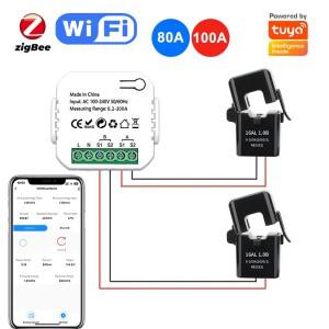 Tuya WiFiZigbee 스마트 에너지 미터 80A 100A 2 채널 전류 변압기 센서 Smartlife APP 원격 전력 모니터 A