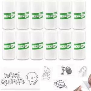 12 롤 흰색 자가 접착식 미니 프린터 용지 스틱 57x25mm M02/T02 내부 홀더 제거 사진 식료품 목록 학습