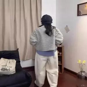 엘럽 빈티지 캐주얼 여친 모피 라운드 코트 싱글 보온 스트라이프 램스울 양면 원템1